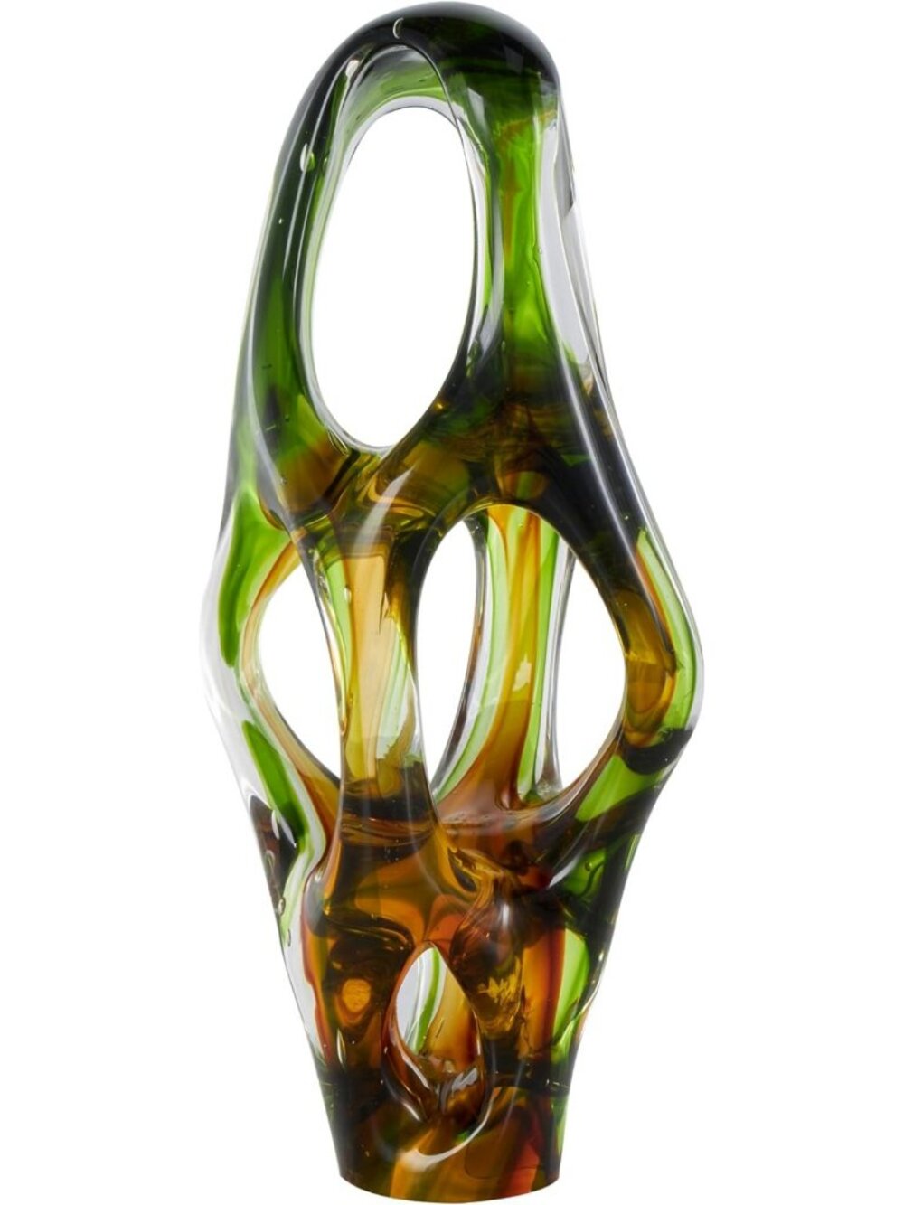Abstract Glass Decorative Sculpture with Ombre Cutout & Amber Accents - 16” Home